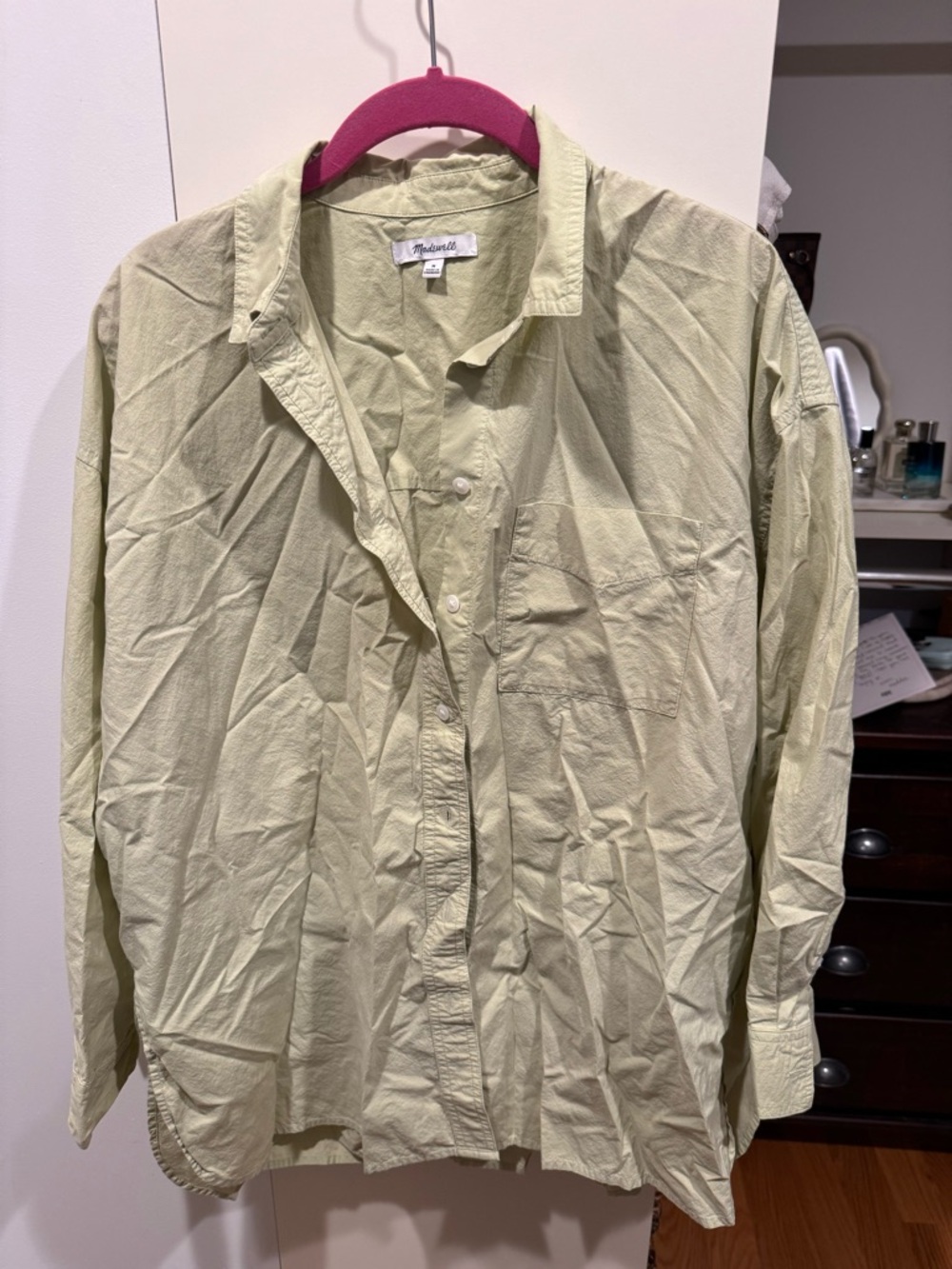 Madewell Signature Poplin Oversized Shirt | Size Medium | Sage Green